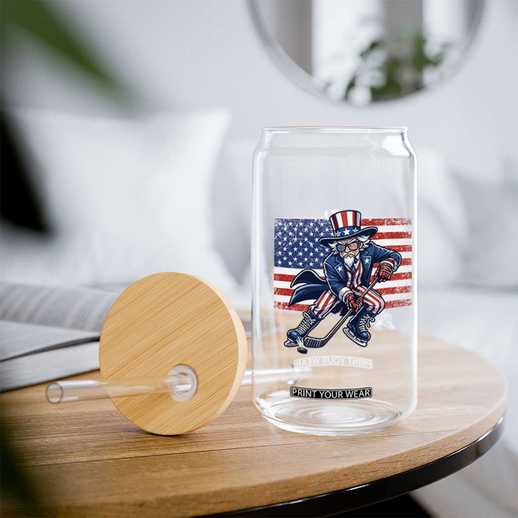 Uncle Sam Hockey Player 4th of July American Flag Glass Can TS14 Print Your Wear