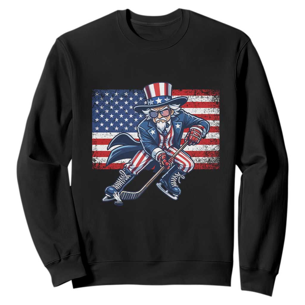 Uncle Sam Hockey Player 4th of July American Flag Sweatshirt TS14 Black Print Your Wear