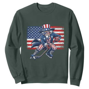 Uncle Sam Hockey Player 4th of July American Flag Sweatshirt TS14 Dark Forest Green Print Your Wear