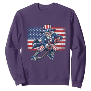Uncle Sam Hockey Player 4th of July American Flag Sweatshirt TS14 Purple Print Your Wear