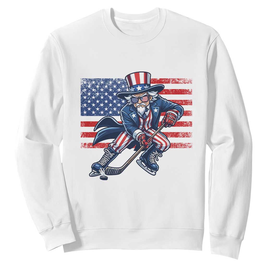 Uncle Sam Hockey Player 4th of July American Flag Sweatshirt TS14 White Print Your Wear