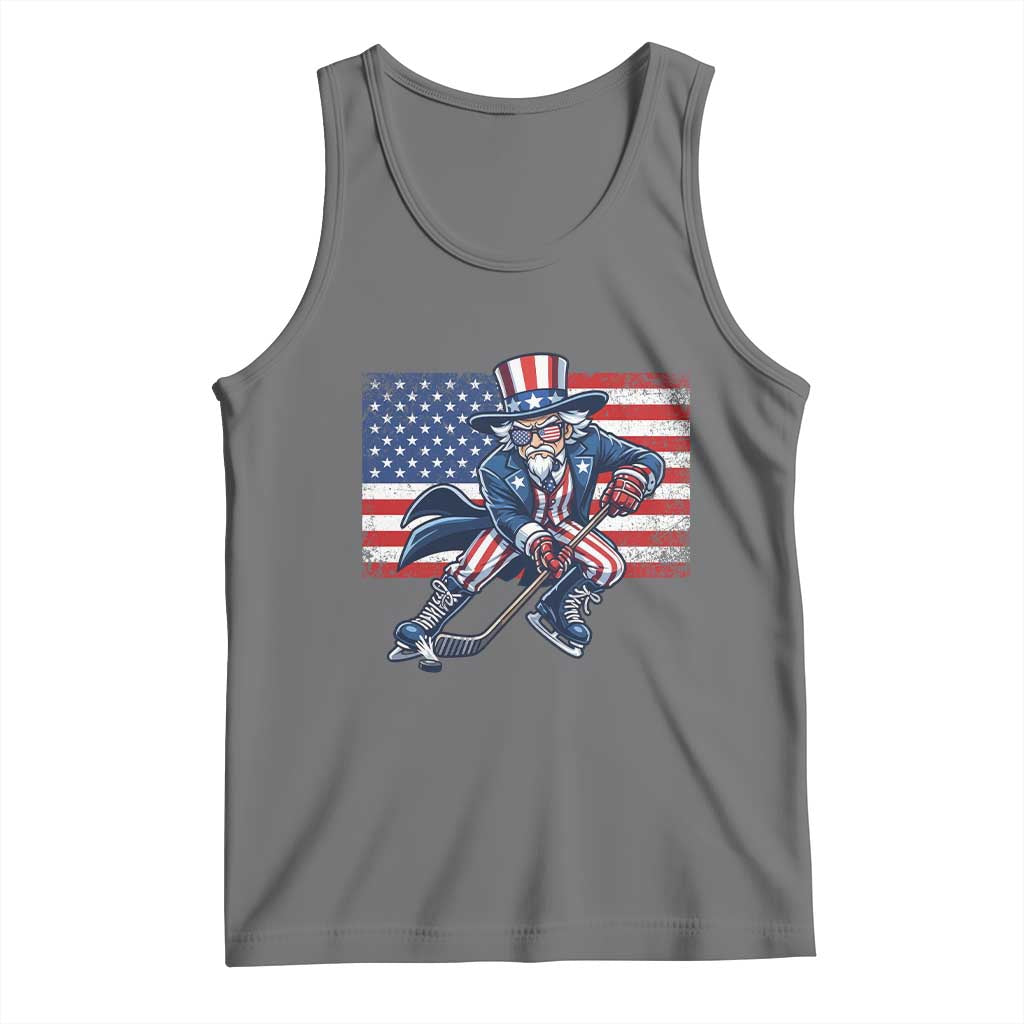 Uncle Sam Hockey Player 4th of July American Flag Tank Top TS14 Black Heather Print Your Wear
