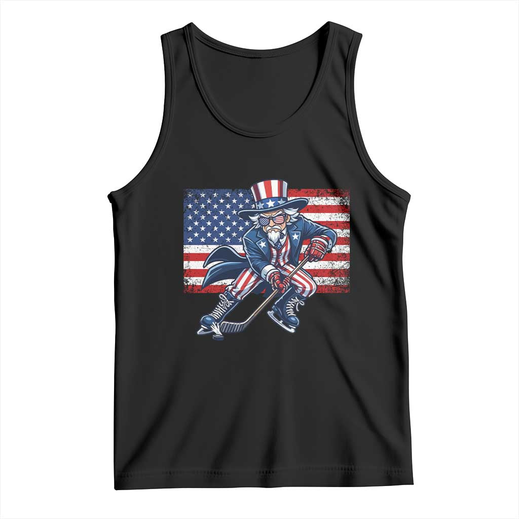 Uncle Sam Hockey Player 4th of July American Flag Tank Top TS14 Black Print Your Wear