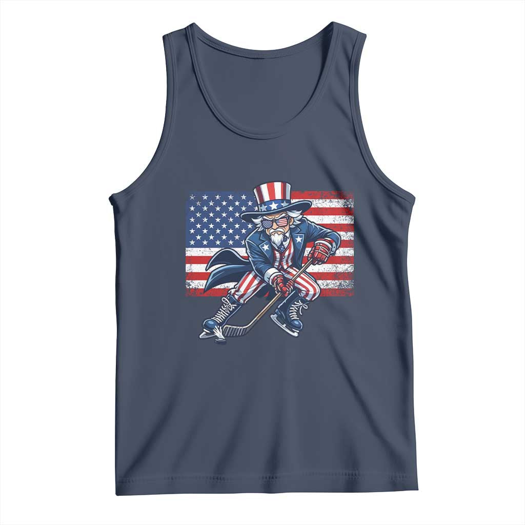 Uncle Sam Hockey Player 4th of July American Flag Tank Top TS14 Navy Print Your Wear