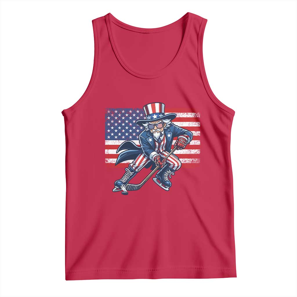 Uncle Sam Hockey Player 4th of July American Flag Tank Top TS14 Red Print Your Wear