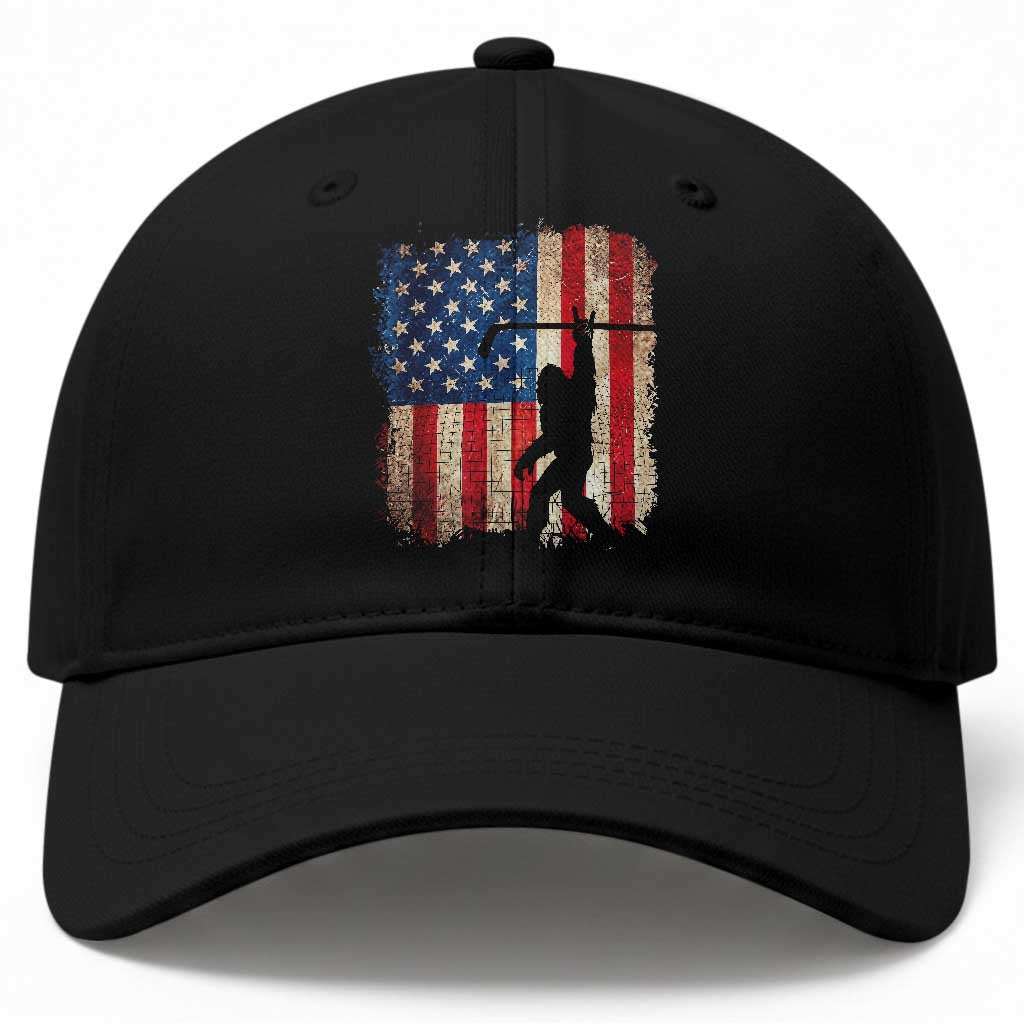 Patriotic Bigfoot Hockey American Flag 4th of July Baseball Cap Patriotic Funny Sasquatch Rock On Ice Hockey Player Sticks TS14 Print Your Wear