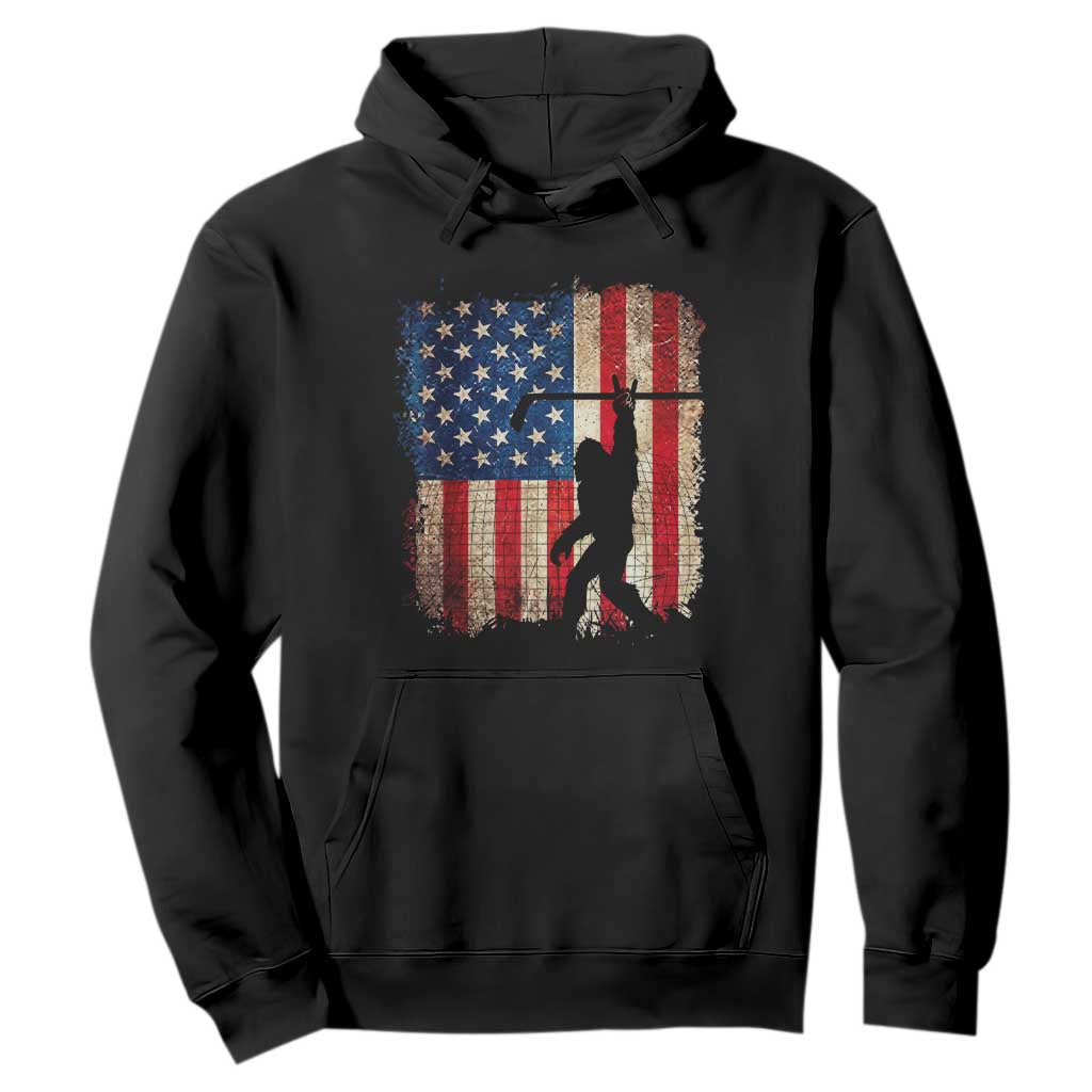 Patriotic Bigfoot Hockey American Flag 4th of July Hoodie Patriotic Funny Sasquatch Rock On Ice Hockey Player Sticks TS14 Black Print Your Wear