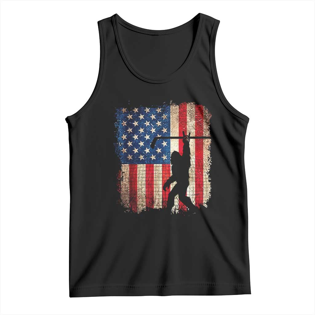 Patriotic Bigfoot Hockey American Flag 4th of July Tank Top Patriotic Funny Sasquatch Rock On Ice Hockey Player Sticks TS14 Black Print Your Wear