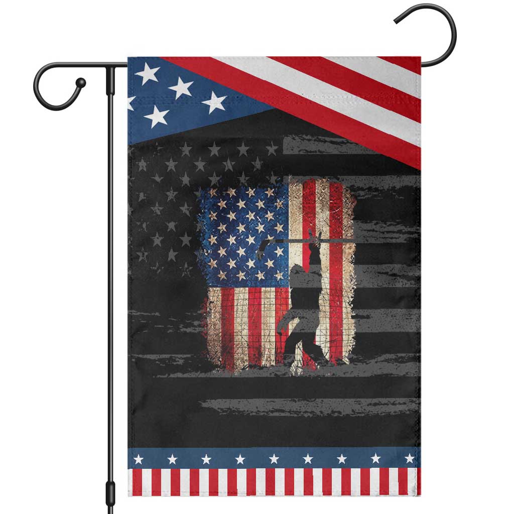 Patriotic Bigfoot Hockey American Flag 4th of July Patriotic Garden Flag Funny Sasquatch Rock On Ice Hockey Player Sticks TS14 Distressed Black Blue Print Your Wear