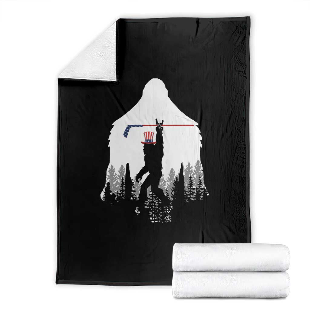 Bigfoot USA Ice Hockey 4th of July Throw Blanket Funny Sasquatch Patriotic American Flag TS14 Black Print Your Wear