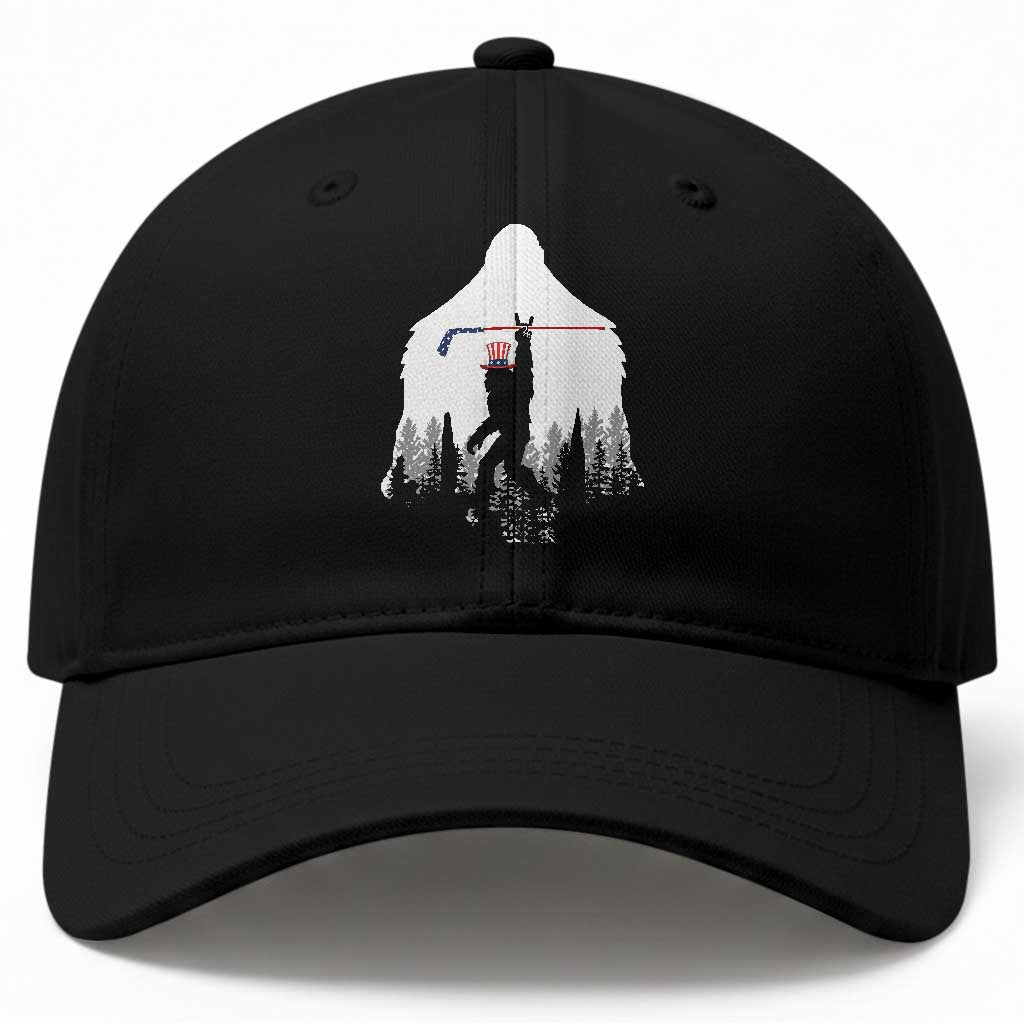 Bigfoot USA Ice Hockey 4th of July Baseball Cap Funny Sasquatch Patriotic American Flag TS14 Print Your Wear