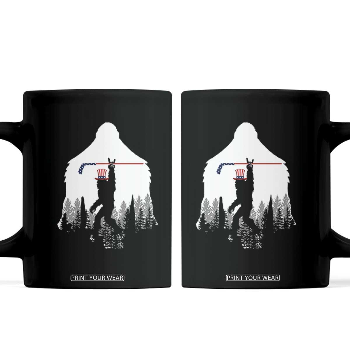 Bigfoot USA Ice Hockey 4th of July Coffee Mug Funny Sasquatch Patriotic American Flag TS14 Black Print Your Wear