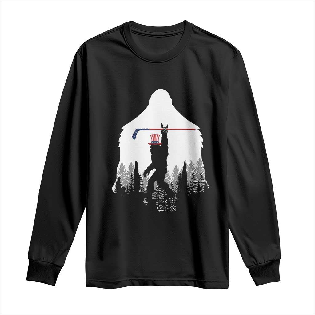 Bigfoot USA Ice Hockey 4th of July Long Sleeve Shirt Funny Sasquatch Patriotic American Flag TS14 Black Print Your Wear