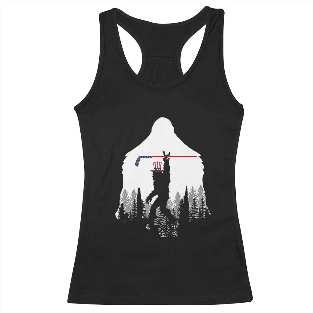 Bigfoot USA Ice Hockey 4th of July Racerback Tank Top Funny Sasquatch Patriotic American Flag TS14 Black Print Your Wear
