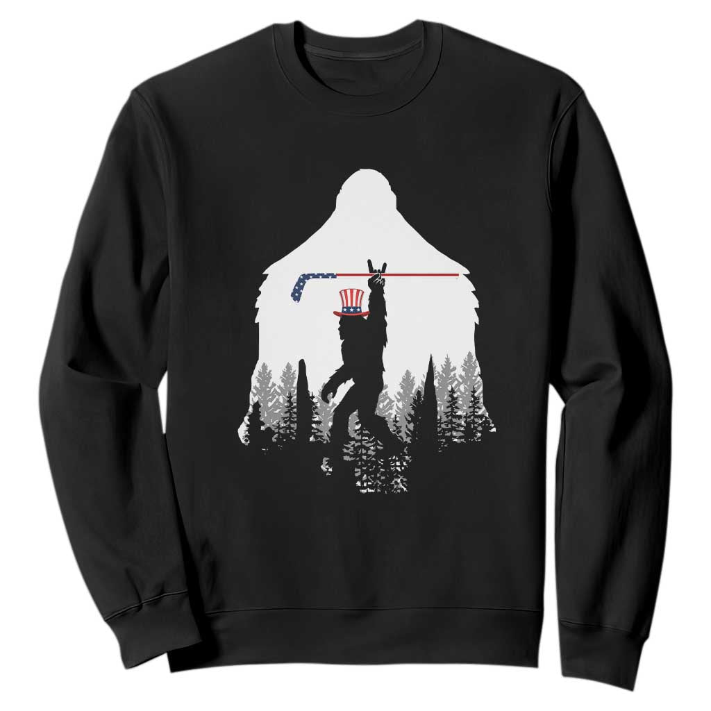 Bigfoot USA Ice Hockey 4th of July Sweatshirt Funny Sasquatch Patriotic American Flag TS14 Black Print Your Wear