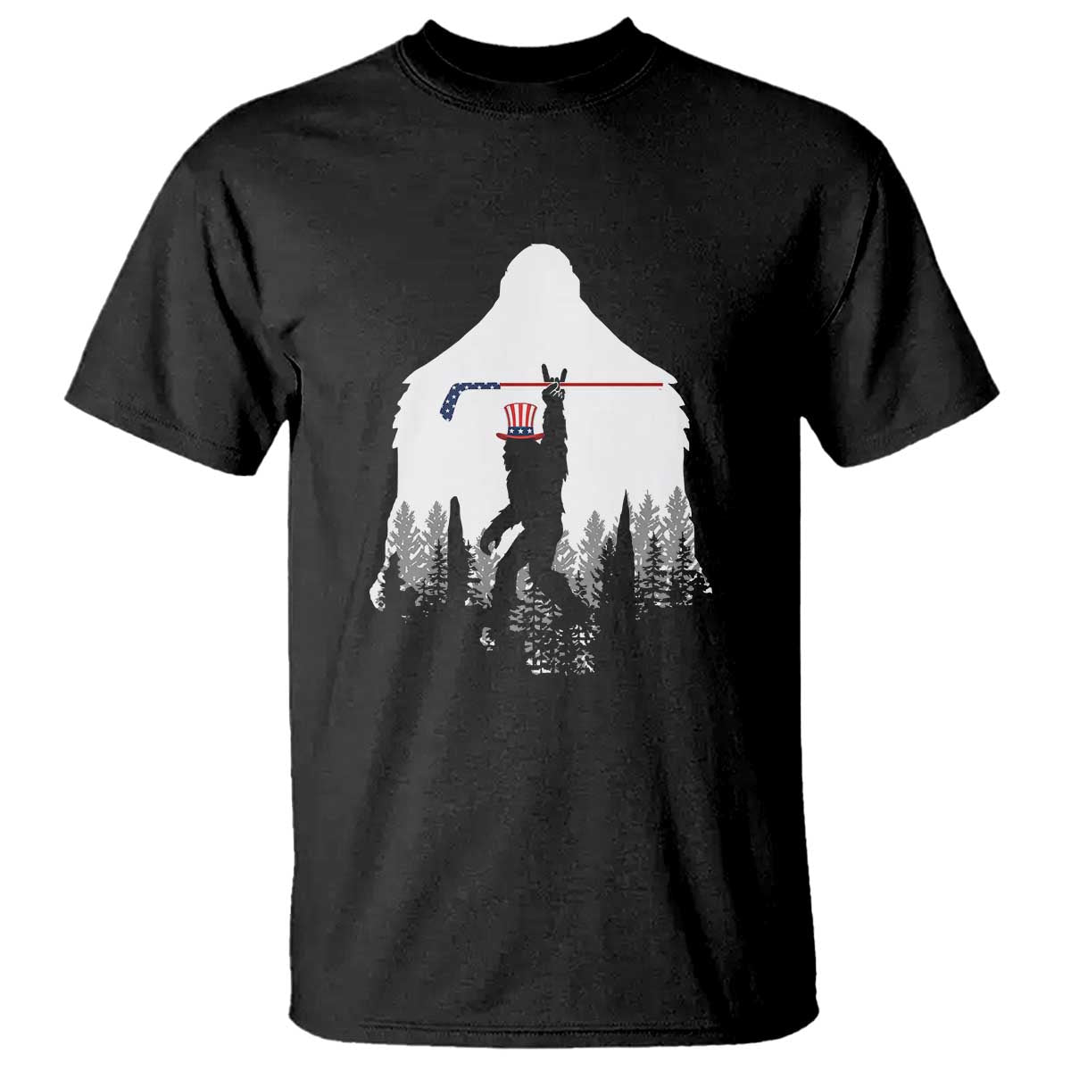 Bigfoot USA Ice Hockey 4th of July T Shirt Funny Sasquatch Patriotic American Flag TS14 Black Print Your Wear