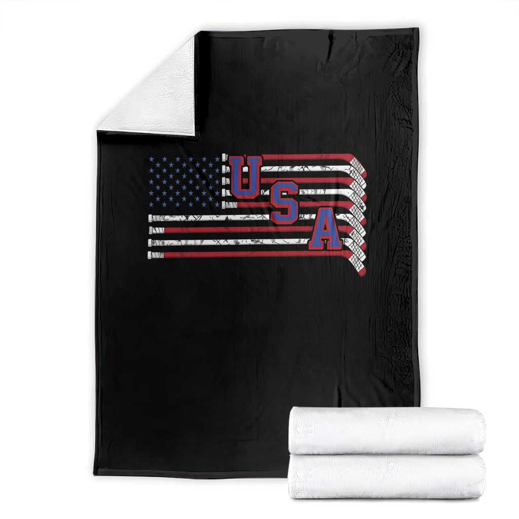 Ice Hockey Sticks American Flag Throw Blanket Patriotic Hockey Fan TS14 Black Print Your Wear