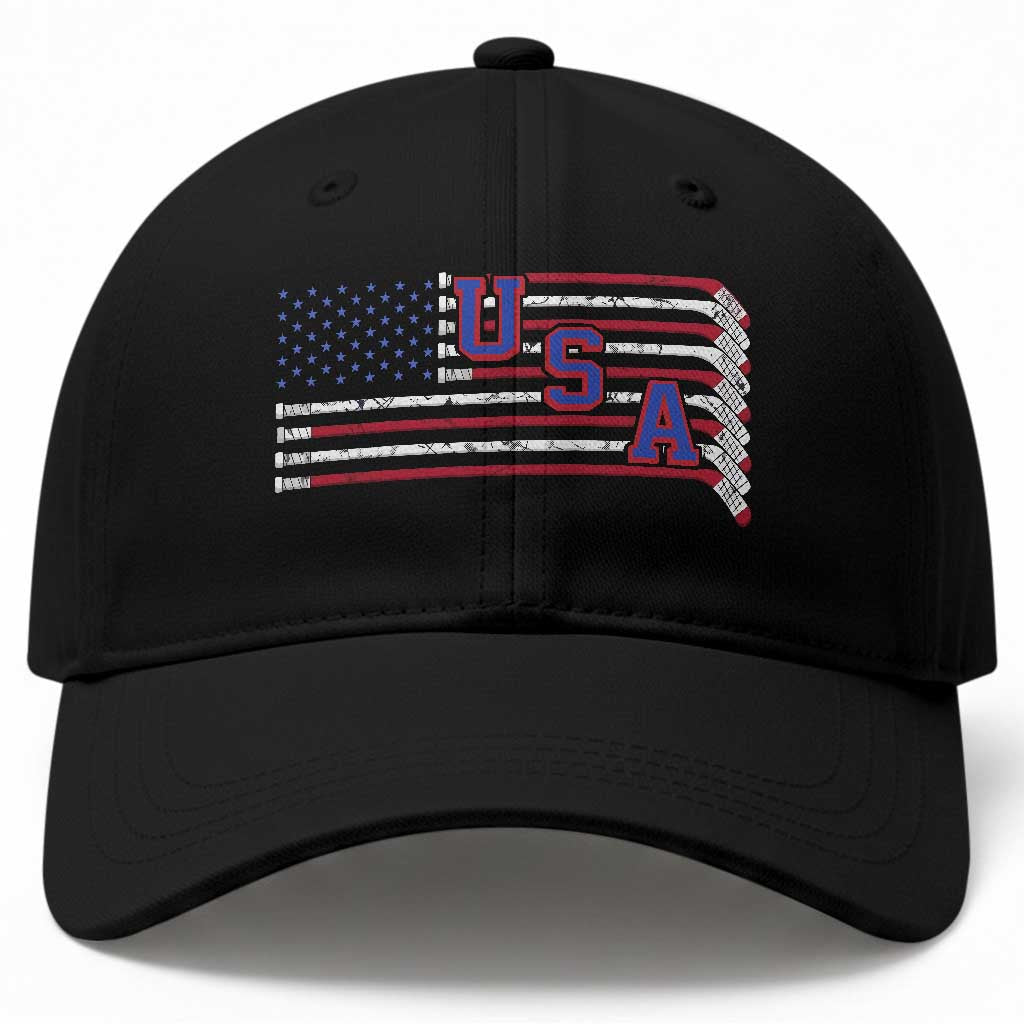 Ice Hockey Sticks American Flag Baseball Cap Patriotic Hockey Fan TS14 Print Your Wear
