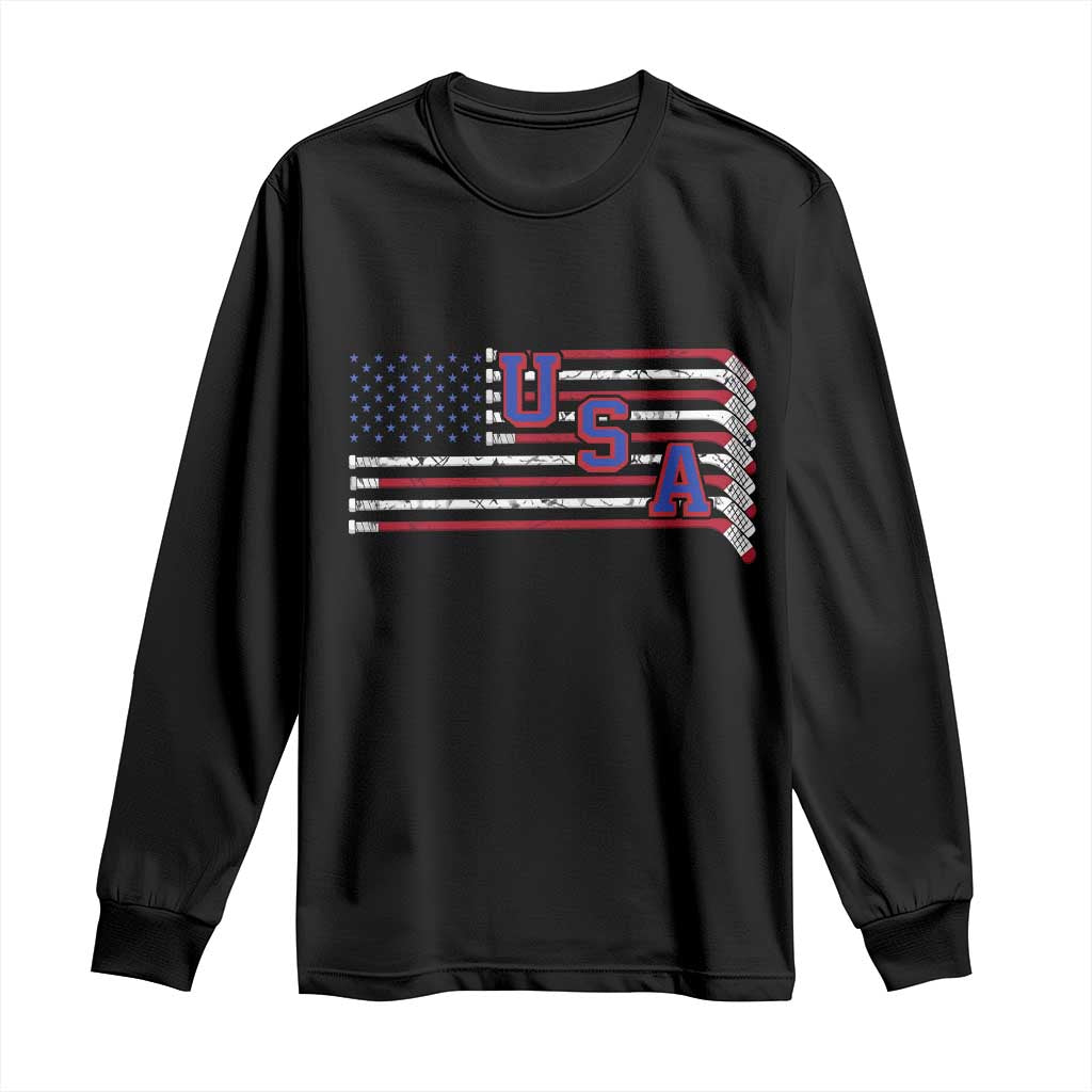 Ice Hockey Sticks American Flag Long Sleeve Shirt Patriotic Hockey Fan TS14 Black Print Your Wear