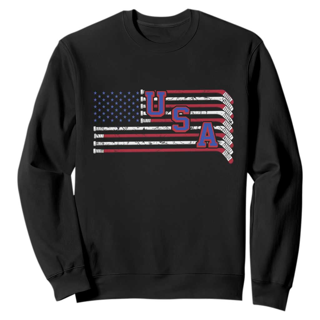 Ice Hockey Sticks American Flag Sweatshirt Patriotic Hockey Fan TS14 Black Print Your Wear