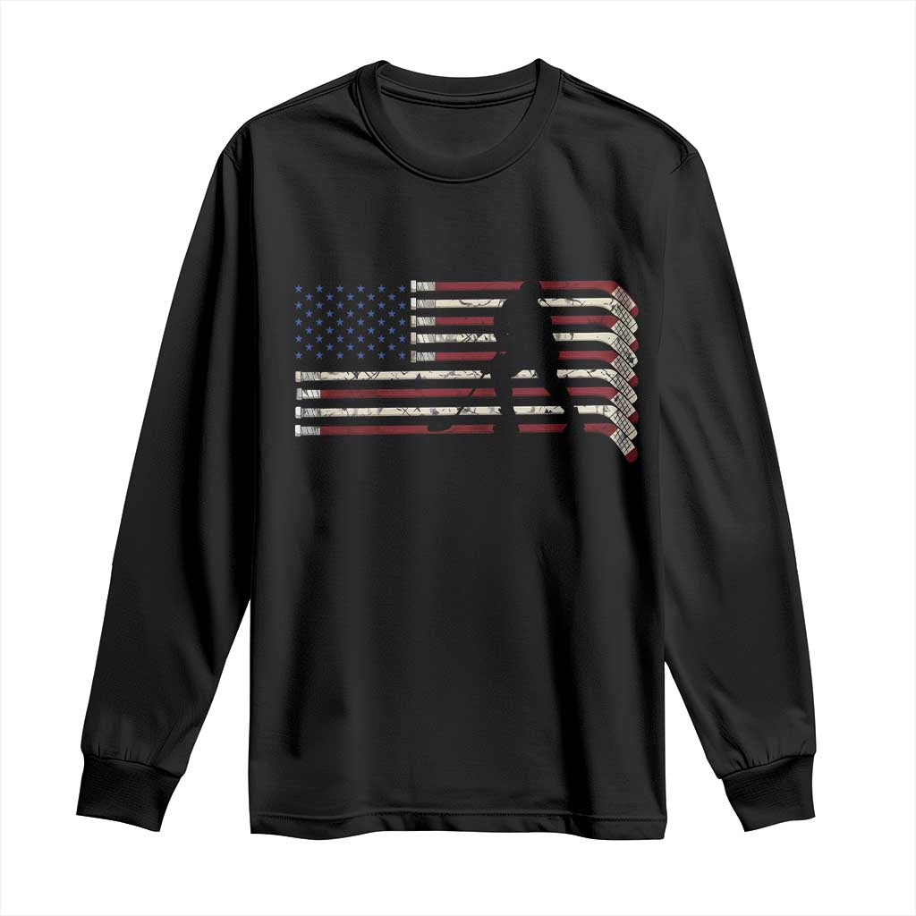 Patriotic Ice Hockey Sticks American Flag Long Sleeve Shirt TS14 Black Print Your Wear