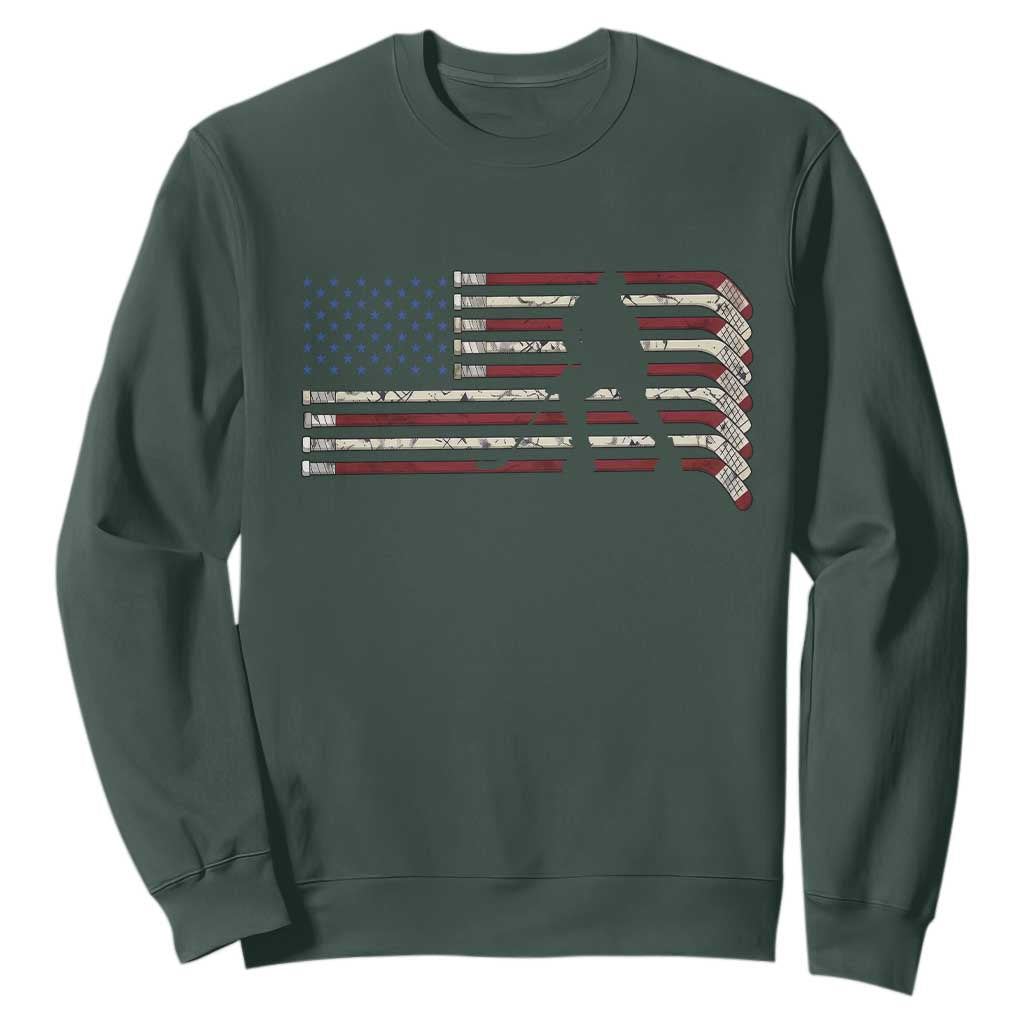 Patriotic Ice Hockey Sticks American Flag Sweatshirt TS14 Dark Forest Green Print Your Wear