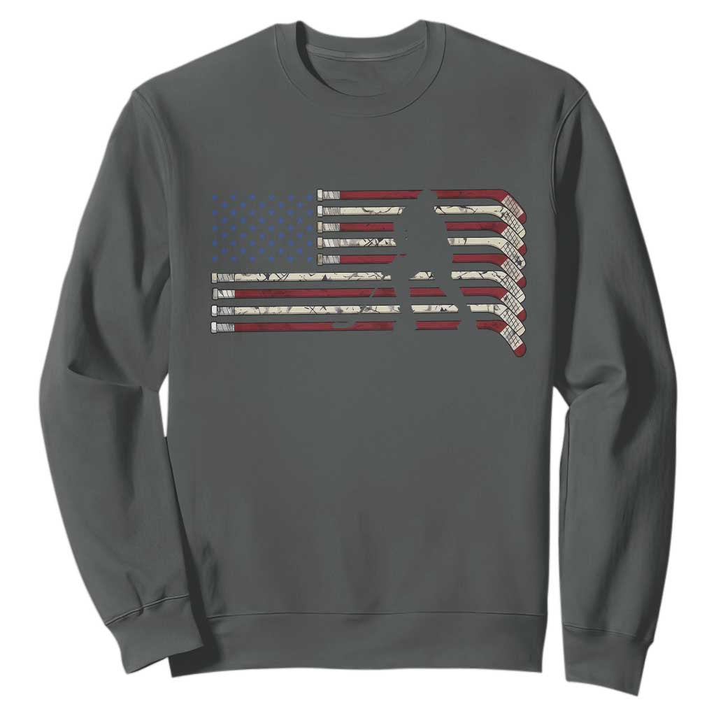 Patriotic Ice Hockey Sticks American Flag Sweatshirt TS14 Dark Heather Print Your Wear