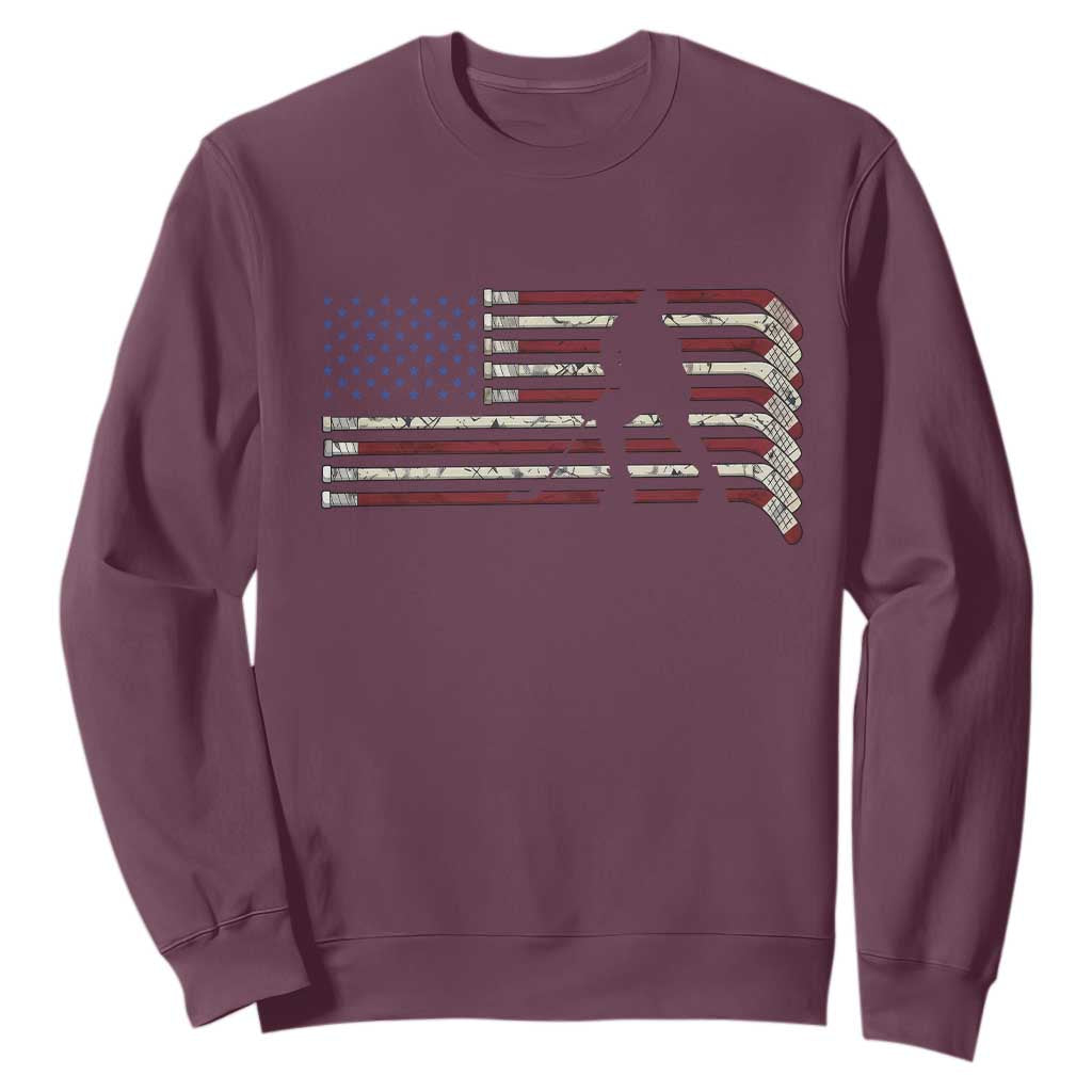 Patriotic Ice Hockey Sticks American Flag Sweatshirt TS14 Maroon Print Your Wear