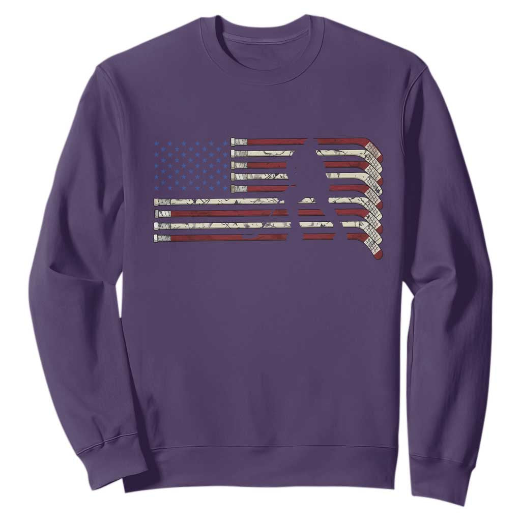 Patriotic Ice Hockey Sticks American Flag Sweatshirt TS14 Purple Print Your Wear