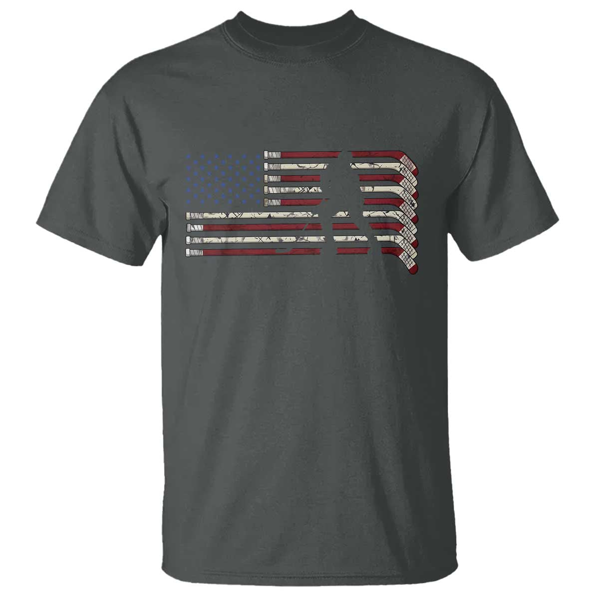 Patriotic Ice Hockey Sticks American Flag T Shirt TS14 Dark Heather Print Your Wear