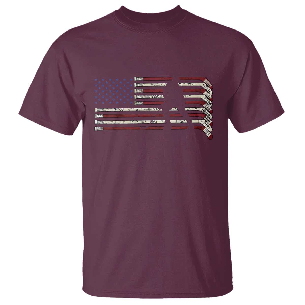 Patriotic Ice Hockey Sticks American Flag T Shirt TS14 Maroon Print Your Wear