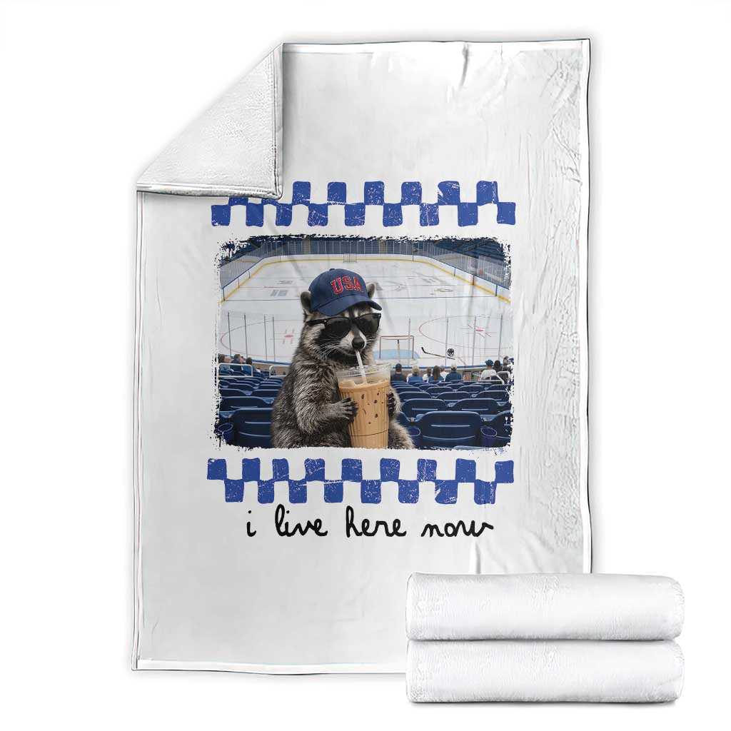 Hockey Mom Raccoon Iced Coffee Throw Blanket I Live Here Now TS14 White Print Your Wear