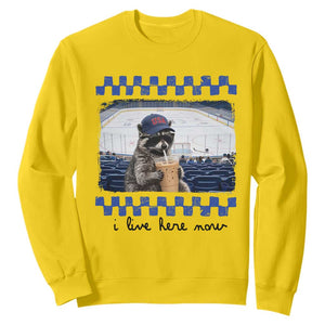 Hockey Mom Raccoon Iced Coffee Sweatshirt I Live Here Now TS14 Daisy Print Your Wear
