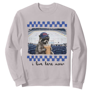 Hockey Mom Raccoon Iced Coffee Sweatshirt I Live Here Now TS14 Ice Gray Print Your Wear
