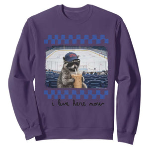 Hockey Mom Raccoon Iced Coffee Sweatshirt I Live Here Now TS14 Purple Print Your Wear