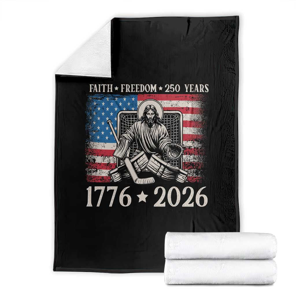 250 Years Faith and Freedom Christian Throw Blanket Jesus Hockey Player 4th of July American Flag TS14 Black Print Your Wear