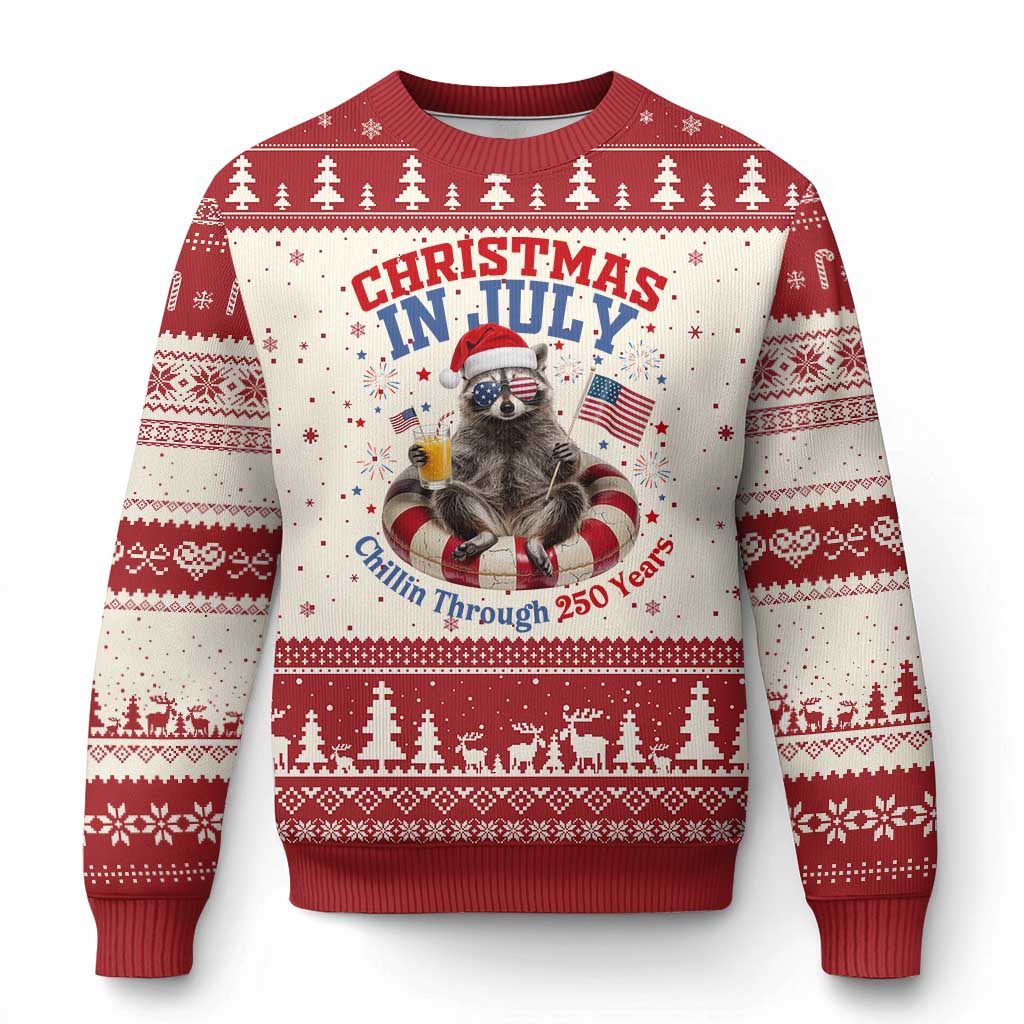Raccoon 250th Anniversary Ugly Christmas Sweater Christmas in July TS14 Beige Red Print Your Wear
