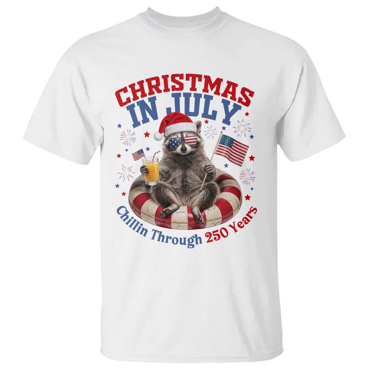 Raccoon 250th Anniversary T Shirt Christmas in July TS14 White Print Your Wear