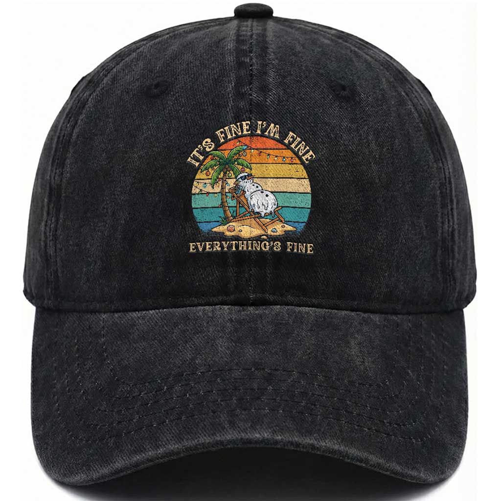 Snowman in july Washed Cotton Baseball Cap Hawaian Beach Vacation Christmas in July TS14 Print Your Wear