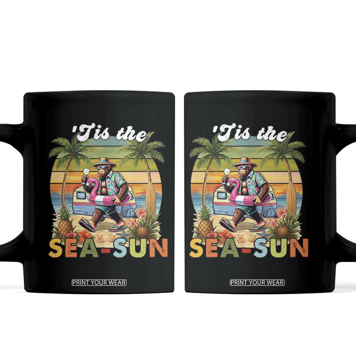 Hawaiian Bigfoot Christmas In July Coffee Mug Tis The Sea-Sun TS14 Black Print Your Wear