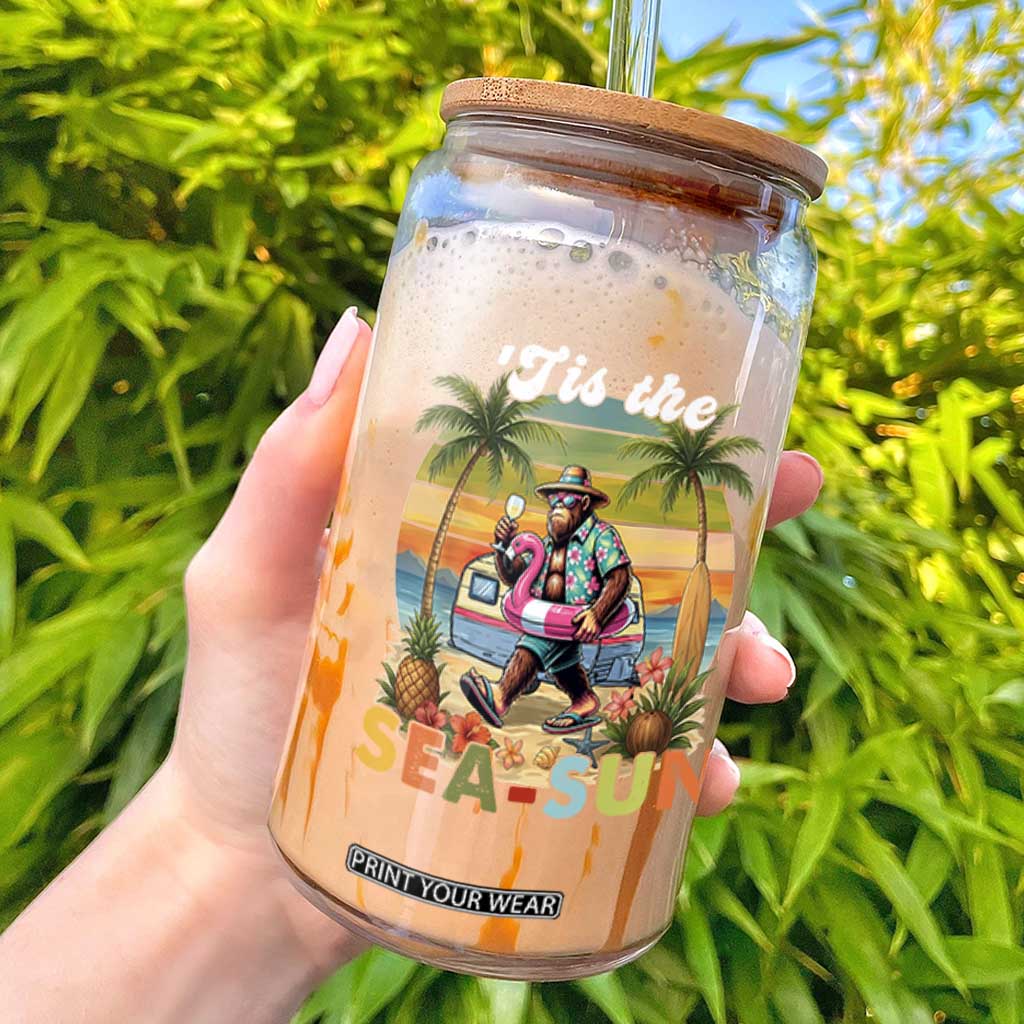 Hawaiian Bigfoot Christmas In July Glass Can Tis The Sea-Sun TS14 Black Print Your Wear