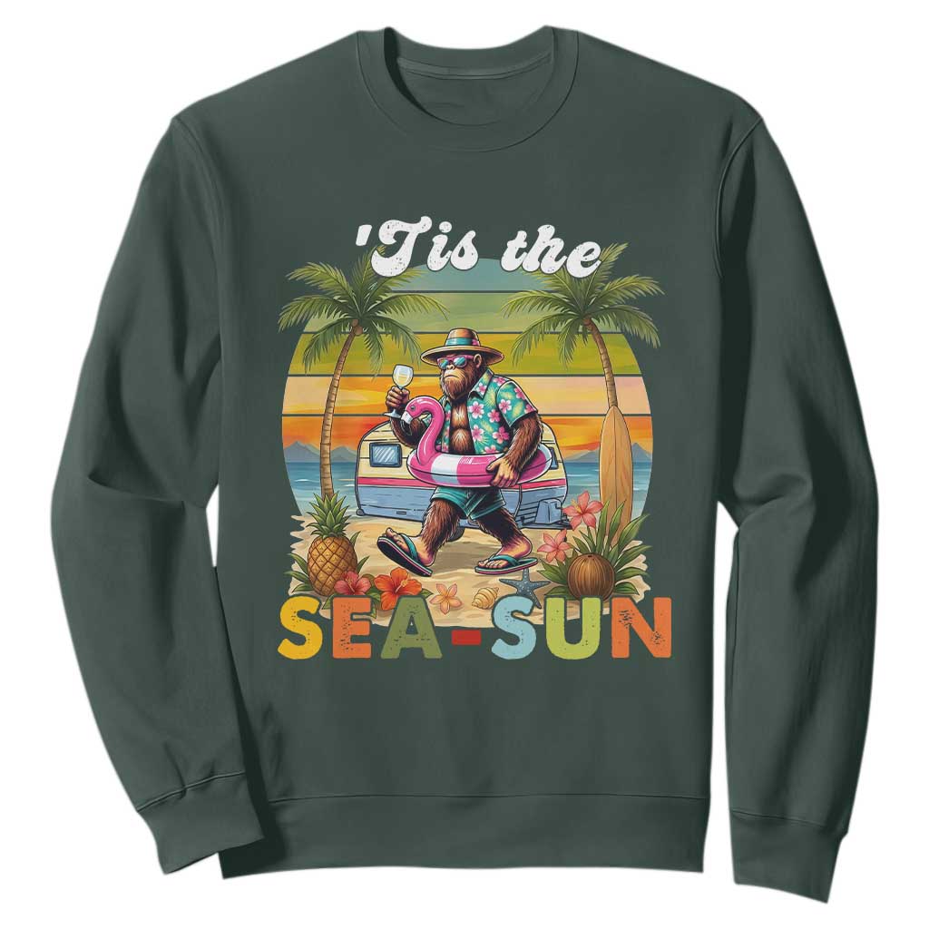 Hawaiian Bigfoot Christmas In July Sweatshirt Tis The Sea-Sun TS14 Dark Forest Green Print Your Wear