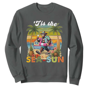 Hawaiian Bigfoot Christmas In July Sweatshirt Tis The Sea-Sun TS14 Dark Heather Print Your Wear