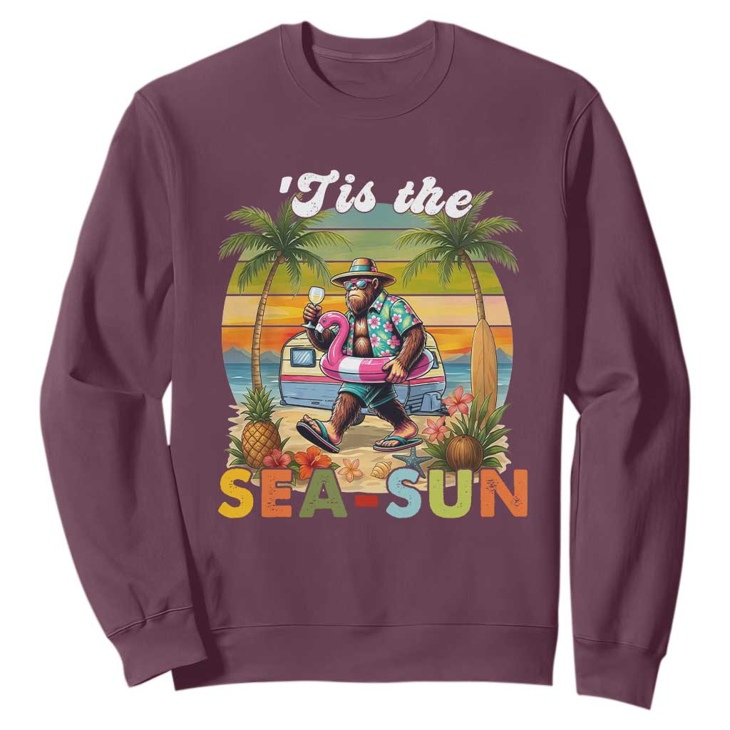 Hawaiian Bigfoot Christmas In July Sweatshirt Tis The Sea-Sun TS14 Maroon Print Your Wear