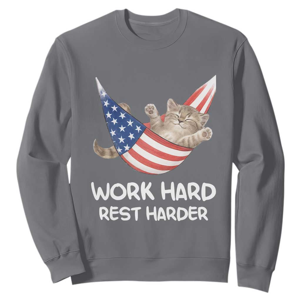 Funny Lazy Cat Sweatshirt Work Hard Rest Harder Cute Kitty Humor TS14 Charcoal Print Your Wear