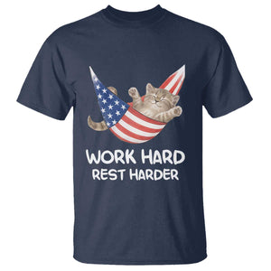 Funny Lazy Cat T Shirt Work Hard Rest Harder Cute Kitty Humor TS14 Navy Print Your Wear