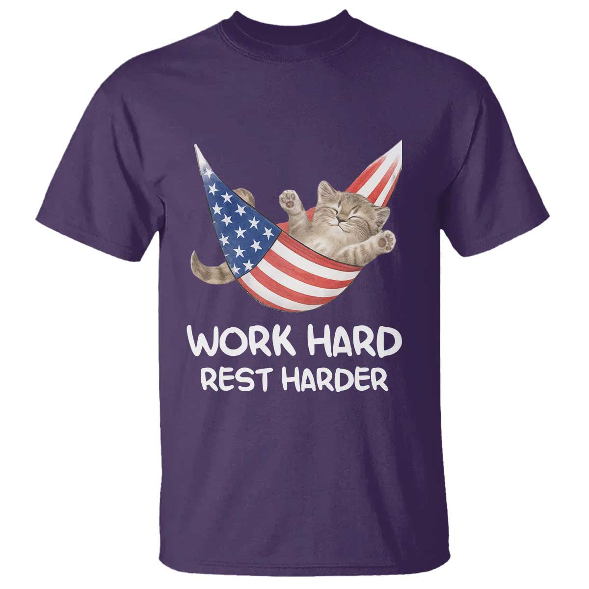 Funny Lazy Cat T Shirt Work Hard Rest Harder Cute Kitty Humor TS14 Purple Print Your Wear