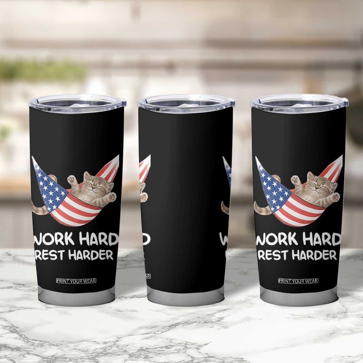 Funny Lazy Cat Tumbler Cup Work Hard Rest Harder Cute Kitty Humor TS14 Print Your Wear