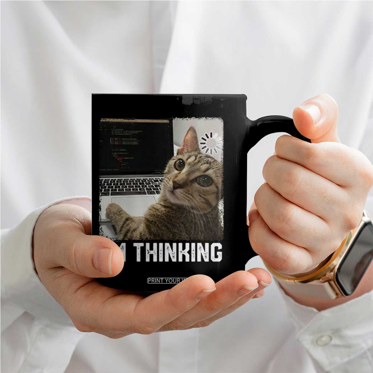 Tech Support Cat Coffee Mug I'm Thinking Funny Computer Engineer Coding Kitty TS14 Print Your Wear