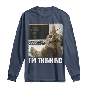 Tech Support Cat Long Sleeve Shirt I'm Thinking Funny Computer Engineer Coding Kitty TS14 Navy Print Your Wear